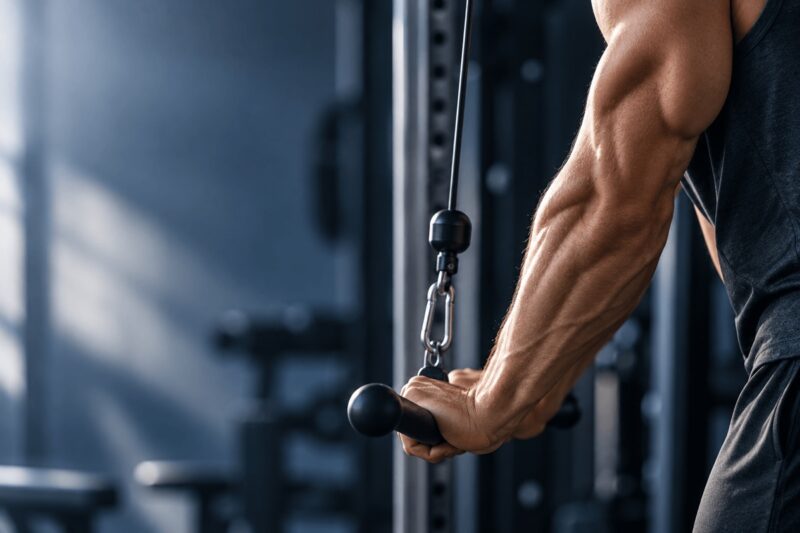 Extensión de tríceps en polea alta, detalle del brazo